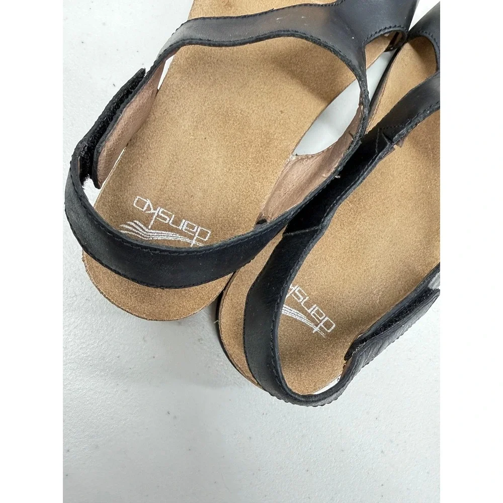 Dansko Reece Black Brown Leather Slingback Thong Sandals 36 US 6